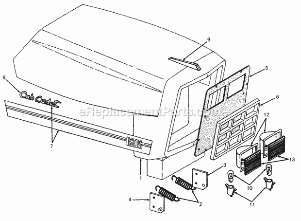 Hood & Grille Diagram and Parts List for 1610 135-393-100, 135-393-399, 0350042U, 136-393-1 Cub Cadet Lawn Mower